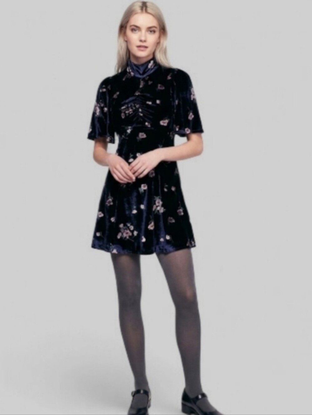 Free People Velvet Dress Be My Baby Floral High Neck Size 8 90s Romantic Soft